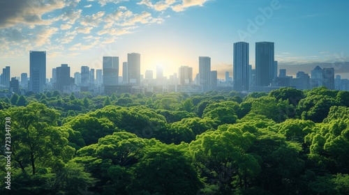Photography concept of green spaces and green economy in a large metropolis