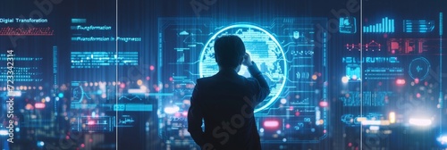 A corporate leader oversees the implementation of AI-driven technologies acro...