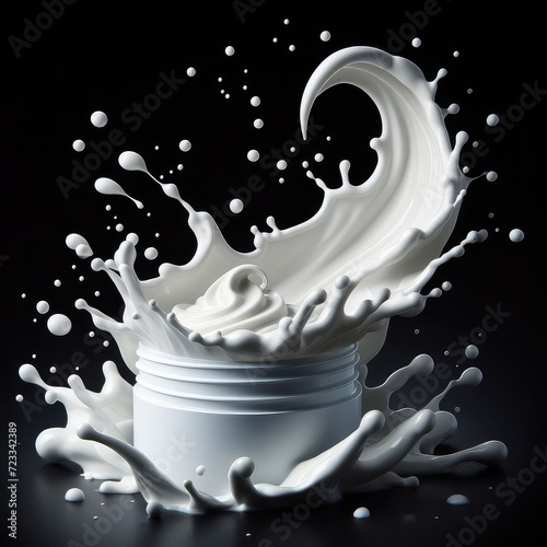 white cream or milk splash isolated on black background