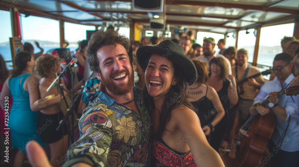 Happy people at a party on a boat Happy people at a party on a boat