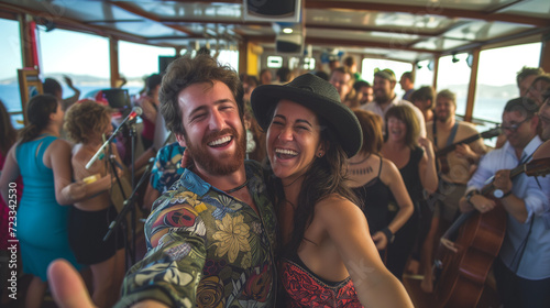 Happy people at a party on a boat