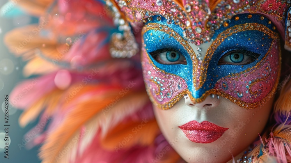 Closeup portrait of a beautiful woman with carnival venetian mask Closeup portrait of a beautiful woman with carnival venetian mask