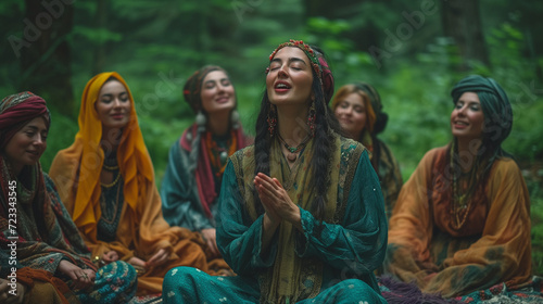 Sisterhood: women in circle in the forest