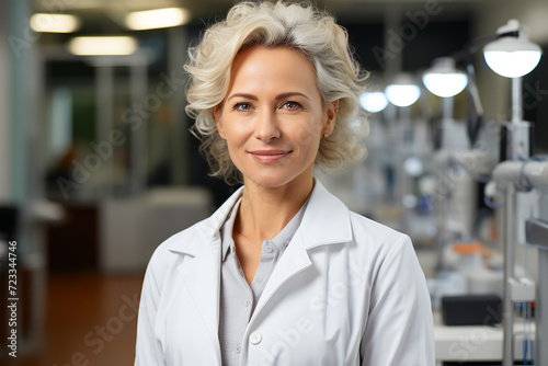 Portrait of a smiling female doctor looking at camera in a hospital. ai generated
