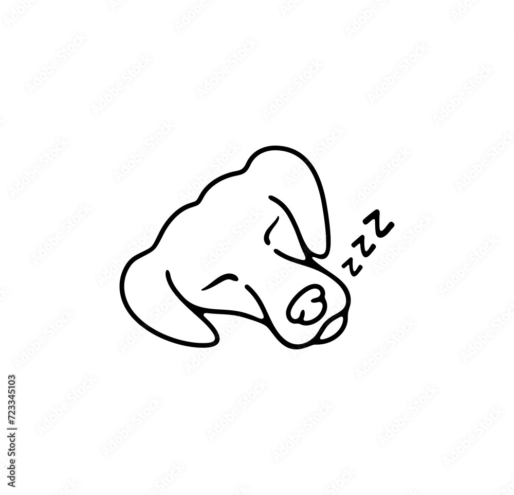 Sleeping dog, napping, sleep and sleepy. Animal and pet, cynology, pet store and feed, illustration Sleeping dog, napping, sleep and sleepy. Animal and pet, cynology, pet store and feed, illustration
