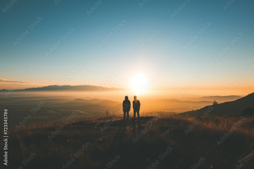 Sunrise Serenity: Silhouettes on a Hill
