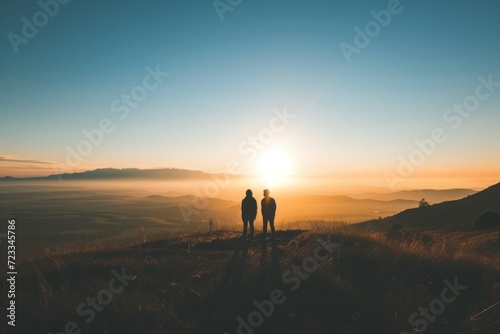 Sunrise Serenity: Silhouettes on a Hill