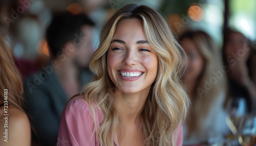 Close-Up Photo of Laughing Woman's Face: This captivating image presents a close-up view of a woman's face caught in the midst of laughter, radiating joy and happiness. 