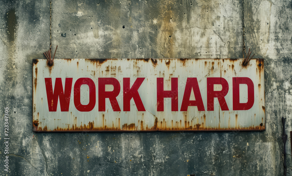 Generative AI, Motivational words Work Hard on the grey rough concrete old wall, street art Generative AI, Motivational words Work Hard on the grey rough concrete old wall, street art