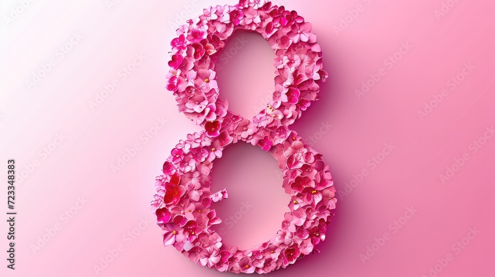 8 March International Women's Day background with pink hydrangea flowers