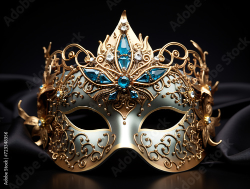 a gold and blue mask