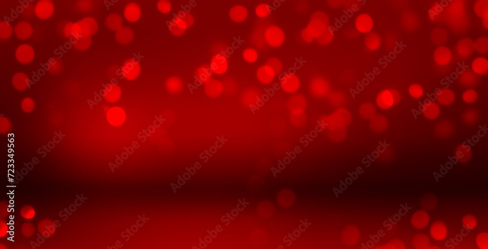 Valentine's Day red background for product presentation with glowing light bokeh, holiday romantic card, abstract wide banner with copy space. Valentine's Day red background for product presentation with glowing light bokeh, holiday romantic card, abstract wide banner with copy space.