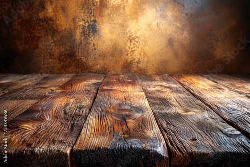 A rustic wooden table stands against a brown wall, surrounded by a thick fog, with a screenshot of the ground capturing the natural beauty of the wood grain