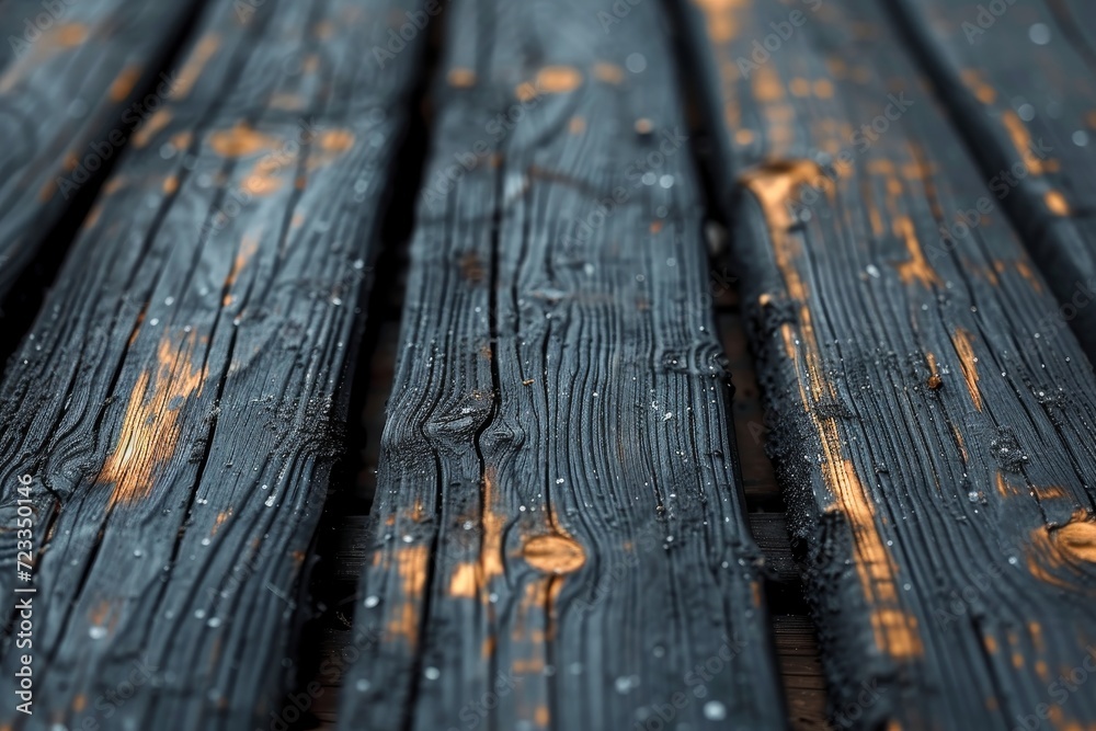 Raw, weathered wooden planks stand strong against the harsh winter elements, a testament to nature's resilience and the timeless beauty of outdoor design