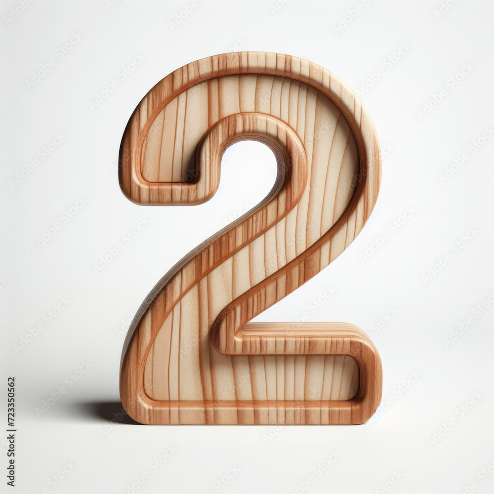 Naklejka premium number 2 in a shape wood isolated on solid white background. ai generative