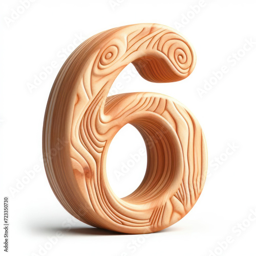 number 6 in a shape wood isolated on solid white background. ai generative © Igor