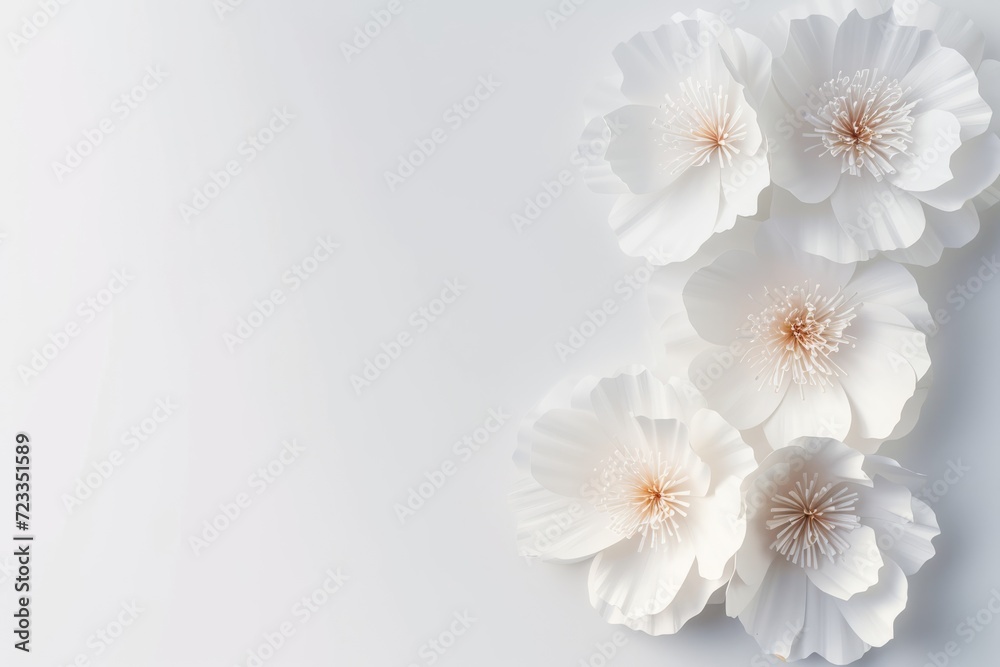 A clean white background with a composition of paper colors is a place for your text. A clean white background with a composition of paper colors is a place for your text.