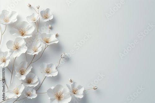 Snow-white small flowers on a white background. view from above. copy space