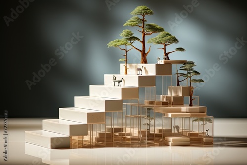 Growing business as stairs. Each step represents a stage of progress in root of tree