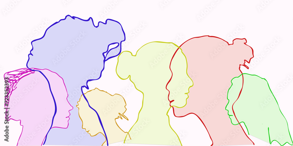 Group of women silhouette. Diversity concept of different woman. Art poster. 