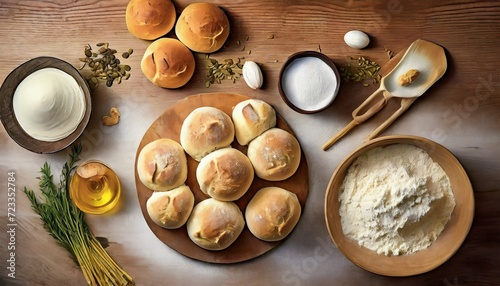 homemade bread rolls and ingredients