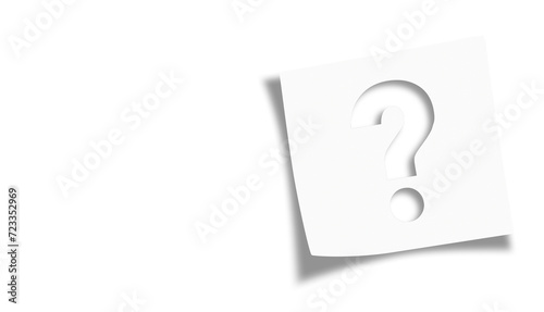 Note paper with question mark on transparent or white background photo
