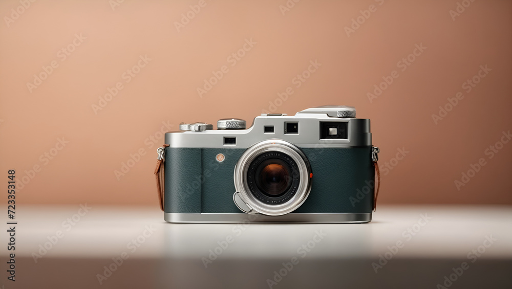 Minimal abstract retro camera background. Fashion, design and lifestyle concept. Copy space.