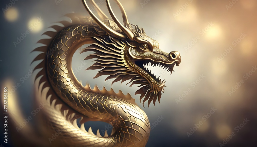 generative ai illustration of traditional chinese metallic dragon against blurred background 2024 new year concept