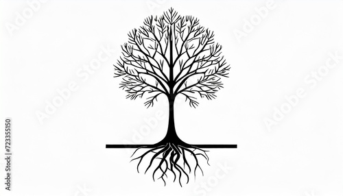 tree with roots vector icon in outlines