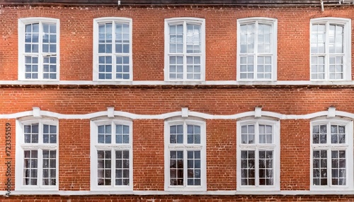 eight windows with white sash and frame on a red brick wall georgian british style