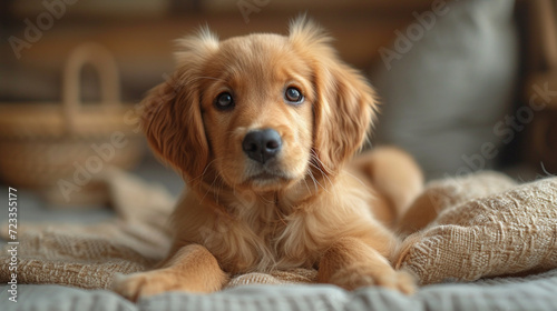 Unwiderstehlicher Charme  Verspielter Golden Retriever Welpe genie  t einen gem  tlichen Moment