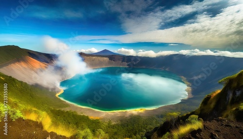 crater lake with smoke in poas volcano national park photo
