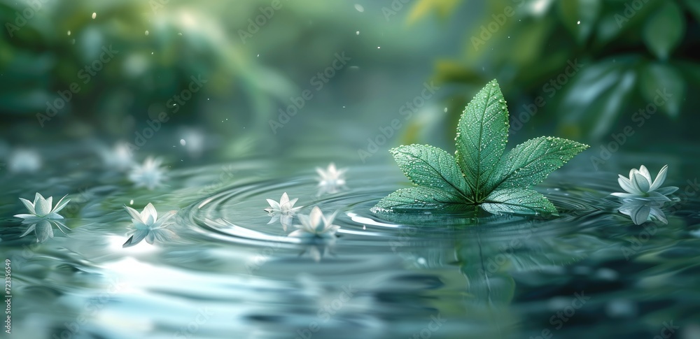 A green leaf floating on water A green leaf floating on water