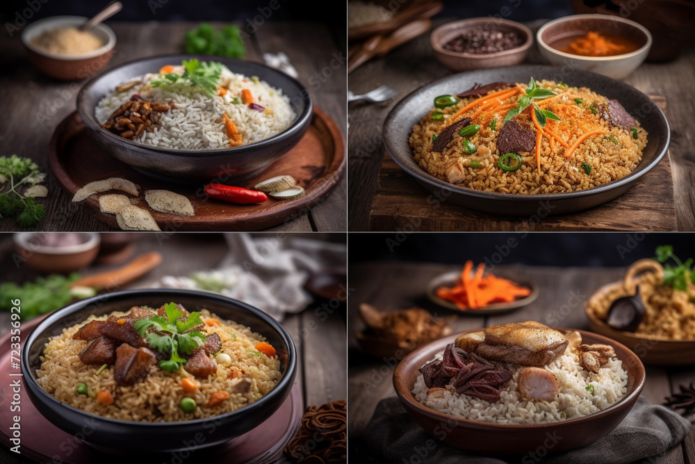 A set of various rice dishes. Generative AI.