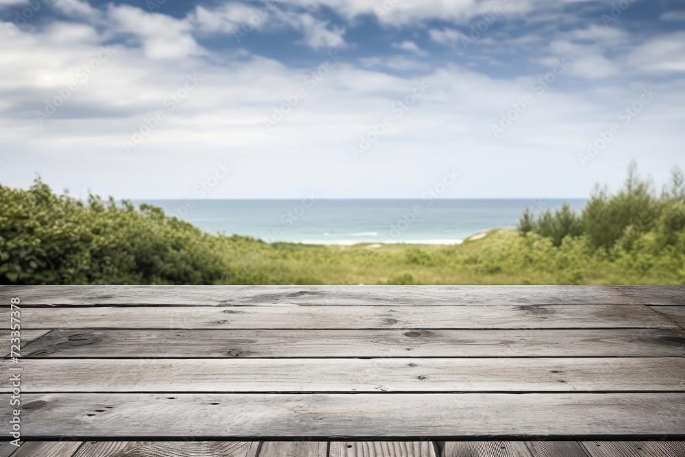 gray empty wooden table with summer in the background gray empty wooden table with summer in the background
