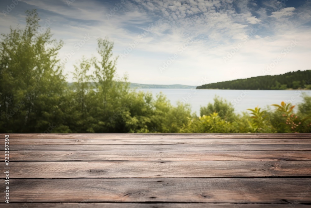 gray empty wooden table with summer in the background gray empty wooden table with summer in the background
