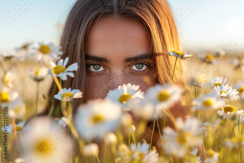 Young Woman Gazing Through a Field of Daisies