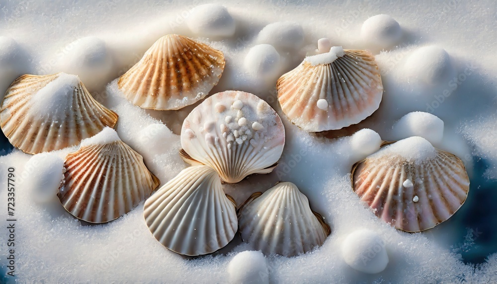 background seashells in snow