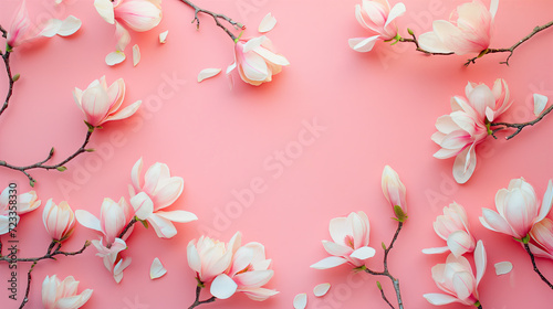 magnolia branches isolated on pink 