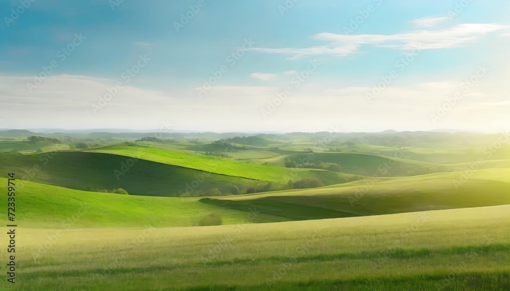 tranquil countryside landscape with rolling hills and farm fields cut out