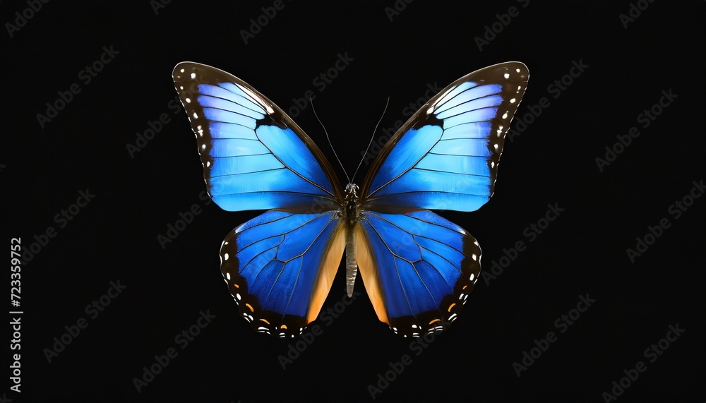 png flying blue morpho butterfly with open wings isolated on background