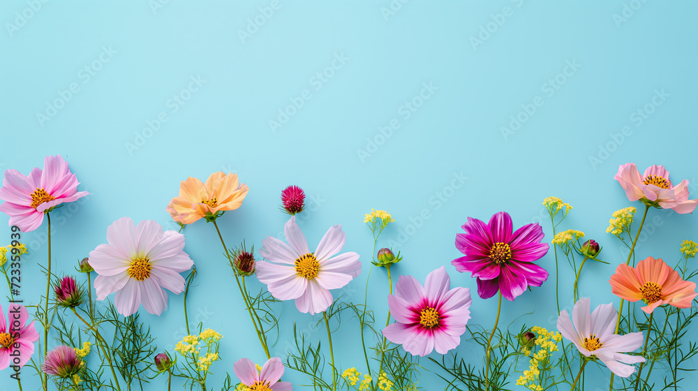cosmos flowers border on blue cosmos flowers border on blue