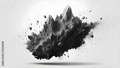 Rock stone white background fall black falling space isolated splash dust mountain cliff flying. Earth stone boulder texture rock abstract broken powder white dirt blast float generative ai photo