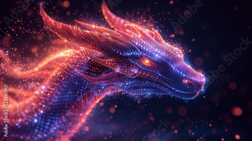 Wallpaper Mural  a digital image of a dragon's head on a dark background with a pattern of lines and dots in the shape of a snake's head's tail. Torontodigital.ca