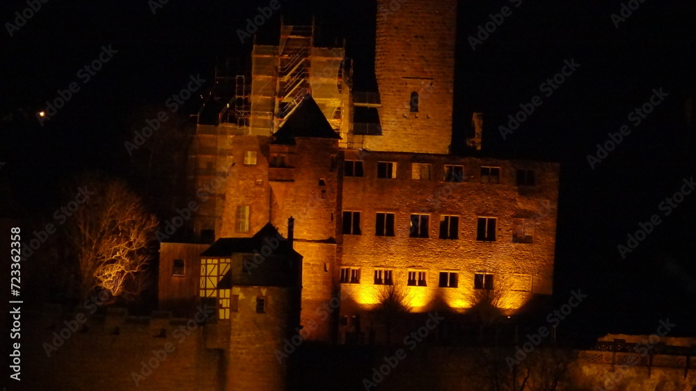 Zamek , Burg Wertheim Nocą - obrazy, fototapety, plakaty 