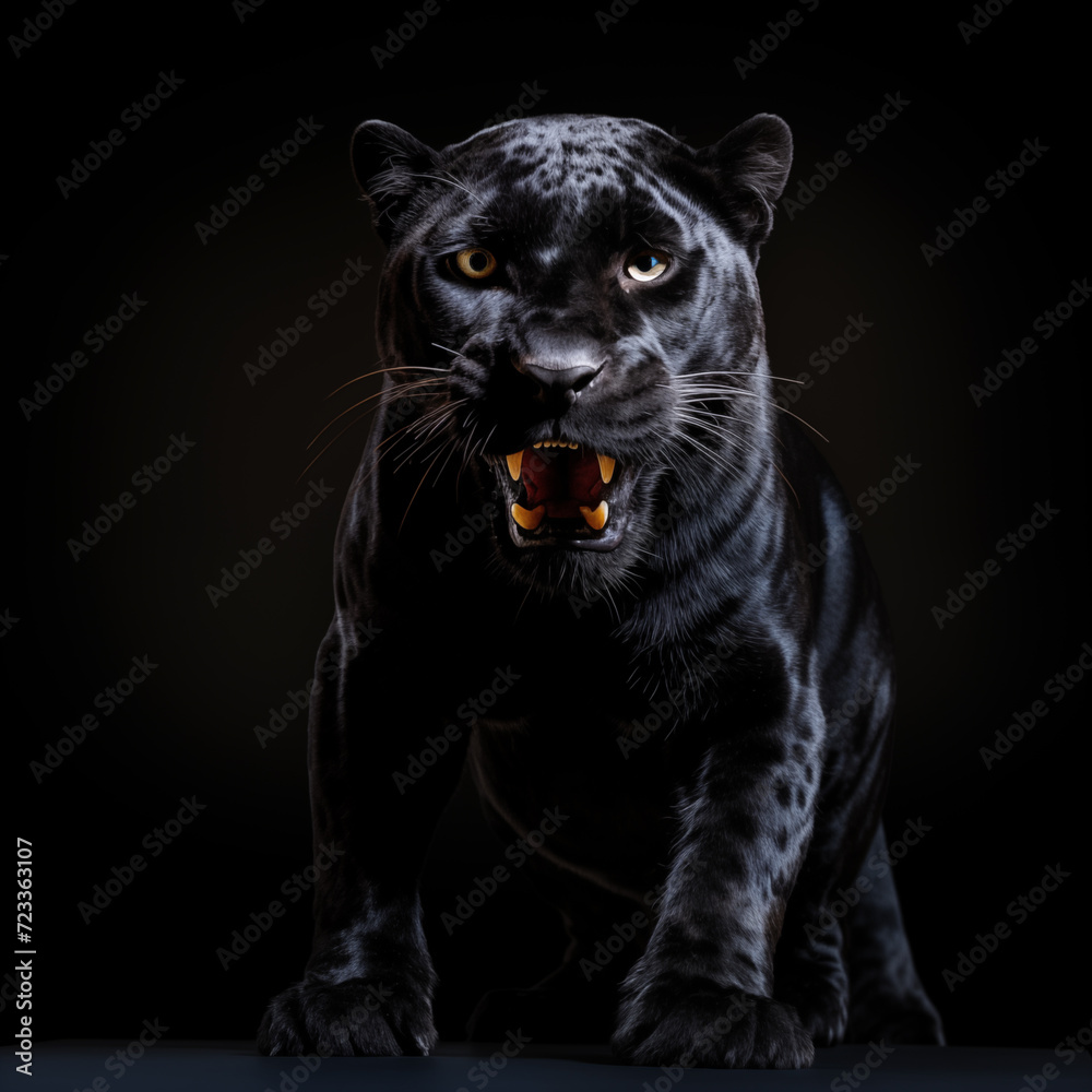 a black panther with its mouth open
