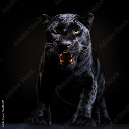 a black panther with its mouth open