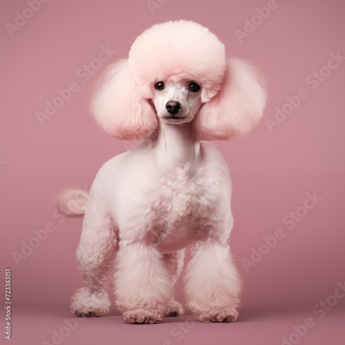 a dog with fluffy pink hair