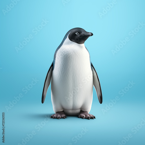 a penguin standing on a blue background