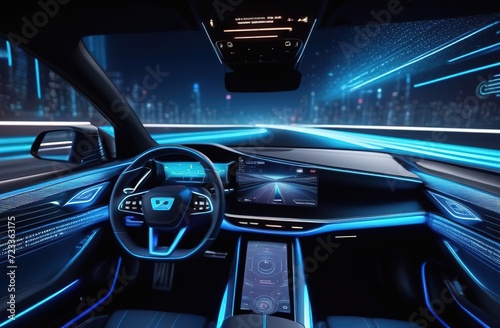 Futuristic technology, sport car driving in the night photo